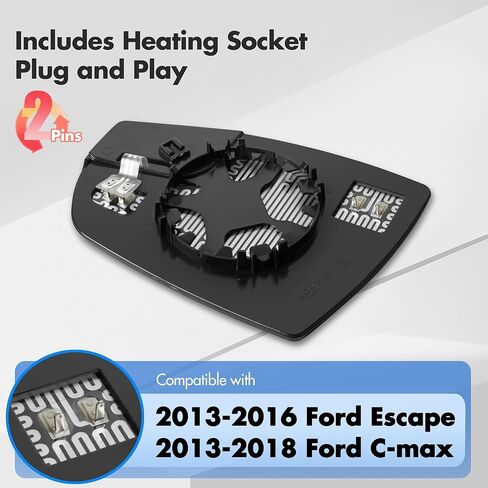 Passenger Side Mirror Glass Replacement for Ford Escape 2013 2014 2015 2016, Ford C-MAX Mirror Glass 2013-2018, Right Heated Mirrors with Rear Holder, CJ5Z17K707B in Saudi Arabia