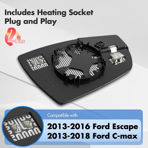 Passenger Side Mirror Glass Replacement for Ford Escape 2013 2014 2015 2016, Ford C-MAX Mirror Glass 2013-2018, Right Heated Mirrors with Rear Holder, CJ5Z17K707B in Saudi Arabia