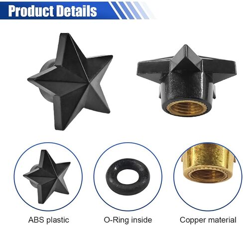 4PCS Star Tire Valve Stem Caps- Five-Pointed Star Shaped Car Wheel Tire Valve Caps with Rubber O-Ring- Car Tire Air Cap Dust Proof Covers- Universal Leak-Proof Wheel Stem Cover for Most Cars (Black) in Saudi Arabia