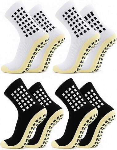 Anti-Slip Grip Socks – 4 Pairs for Men and Women, Cushioned Cotton Athletic Socks for Soccer, Gym, Pilates, Yoga – Breathable, Non-Slip Bottom, One Size (Men 8-12, Women 9-13) in Saudi Arabia