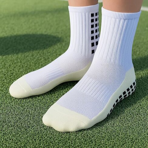 Anti-Slip Grip Socks – 4 Pairs for Men and Women, Cushioned Cotton Athletic Socks for Soccer, Gym, Pilates, Yoga – Breathable, Non-Slip Bottom, One Size (Men 8-12, Women 9-13) in Saudi Arabia