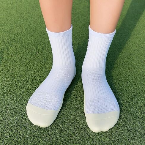 Anti-Slip Grip Socks – 4 Pairs for Men and Women, Cushioned Cotton Athletic Socks for Soccer, Gym, Pilates, Yoga – Breathable, Non-Slip Bottom, One Size (Men 8-12, Women 9-13) in Saudi Arabia