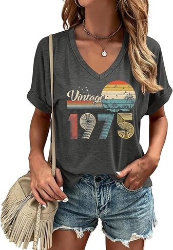 Happy Birthday V Neck Shirt for Women Funny Birthday Girl Graphic Tee Birthday Party Gift Causal Letter Printed Tops in Saudi Arabia