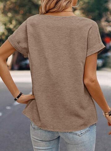 Dokotoo Womens Tops Trendy Crewneck Short Sleeve Summer T Shirts Casual Solid Loose Basic Pleated Blouses in Saudi Arabia