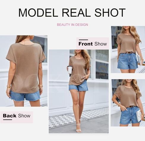 Dokotoo Womens Tops Trendy Crewneck Short Sleeve Summer T Shirts Casual Solid Loose Basic Pleated Blouses in Saudi Arabia