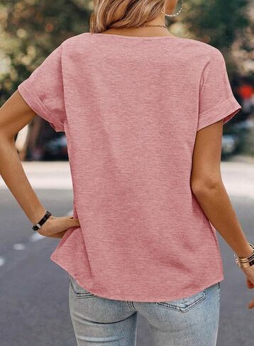 Dokotoo Womens Tops Trendy Crewneck Short Sleeve Summer T Shirts Casual Solid Loose Basic Pleated Blouses in Saudi Arabia