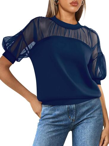 Prettygarden للسيدات 2025 طاقم الصيف رقبة القمصان قصيرة الأكمام الدانتيل الخروج الشبكة الشبكية قمم المحاصيل الأذنب بلوزات عارضة غير رسمية in Kuwait