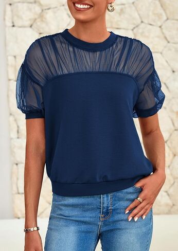 Prettygarden للسيدات 2025 طاقم الصيف رقبة القمصان قصيرة الأكمام الدانتيل الخروج الشبكة الشبكية قمم المحاصيل الأذنب بلوزات عارضة غير رسمية in Kuwait