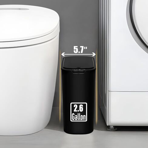 2.6 Gallon Automatic Bathroom Trash Can, Touchless Motion Sensor Garbage Can with Lid, Smart Plastic Slim Wastebasket for Bedroom, Office, Dorm, rv (Black) in Kuwait