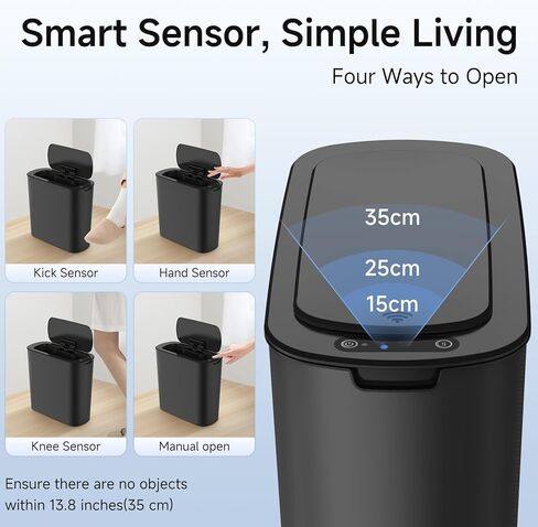 2.6 Gallon Automatic Bathroom Trash Can, Touchless Motion Sensor Garbage Can with Lid, Smart Plastic Slim Wastebasket for Bedroom, Office, Dorm, rv (Black) in Kuwait