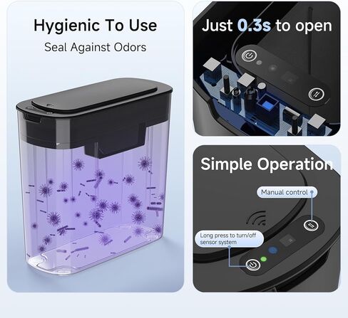 2.6 Gallon Automatic Bathroom Trash Can, Touchless Motion Sensor Garbage Can with Lid, Smart Plastic Slim Wastebasket for Bedroom, Office, Dorm, rv (Black) in Kuwait