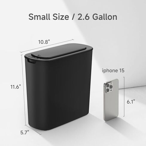2.6 Gallon Automatic Bathroom Trash Can, Touchless Motion Sensor Garbage Can with Lid, Smart Plastic Slim Wastebasket for Bedroom, Office, Dorm, rv (Black) in Kuwait