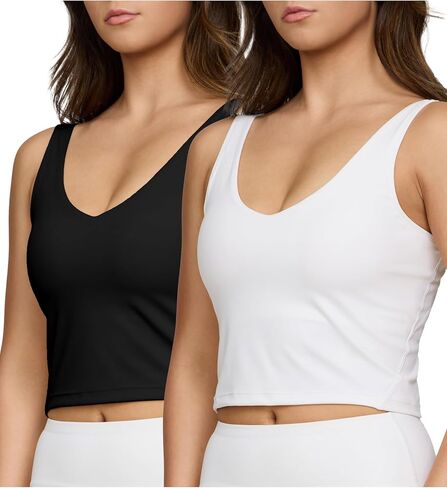 2 Pack Sports Bras for Women Medium Support No Lontwire Longline Prockout Tops for Womens Tops مع حشو قابل للإزالة in Kuwait