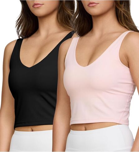 2 Pack Sports Bras for Women Medium Support No Lontwire Longline Prockout Tops for Womens Tops مع حشو قابل للإزالة in Kuwait