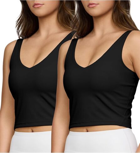 2 Pack Sports Bras for Women Medium Support No Lontwire Longline Prockout Tops for Womens Tops مع حشو قابل للإزالة in Kuwait