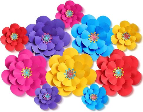 10 مجموعة زهور الورق المكسيكي زخارف الجدار DIY Fiesta Bulletin Board 3D الورق الورق المصنوع يدويًا الزهور الخلفية للمكسيكي وحفل العطلات (الكلاسيكية) in Kuwait