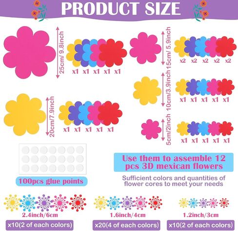10 مجموعة زهور الورق المكسيكي زخارف الجدار DIY Fiesta Bulletin Board 3D الورق الورق المصنوع يدويًا الزهور الخلفية للمكسيكي وحفل العطلات (الكلاسيكية) in Kuwait