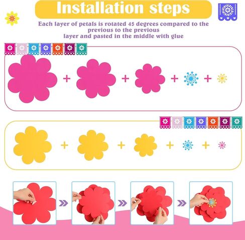 10 مجموعة زهور الورق المكسيكي زخارف الجدار DIY Fiesta Bulletin Board 3D الورق الورق المصنوع يدويًا الزهور الخلفية للمكسيكي وحفل العطلات (الكلاسيكية) in Kuwait