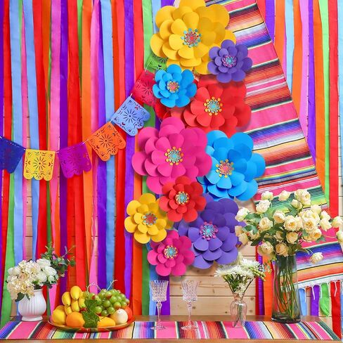 10 مجموعة زهور الورق المكسيكي زخارف الجدار DIY Fiesta Bulletin Board 3D الورق الورق المصنوع يدويًا الزهور الخلفية للمكسيكي وحفل العطلات (الكلاسيكية) in Kuwait
