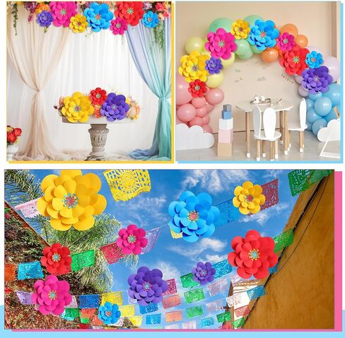 10 مجموعة زهور الورق المكسيكي زخارف الجدار DIY Fiesta Bulletin Board 3D الورق الورق المصنوع يدويًا الزهور الخلفية للمكسيكي وحفل العطلات (الكلاسيكية) in Kuwait