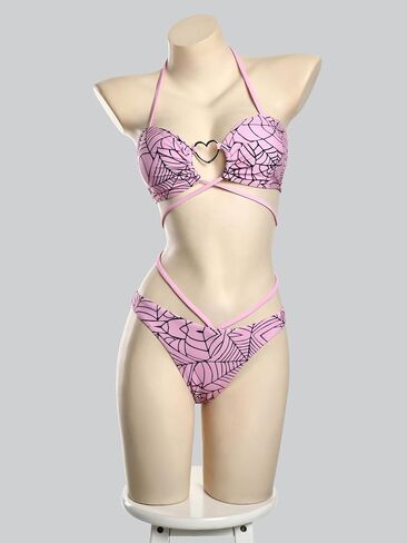 Meowcos Goth Bikini Swimsuit Gothic Pink Spider Web Print Suit Suit Dark Style Goth Swimsuit in Saudi Arabia