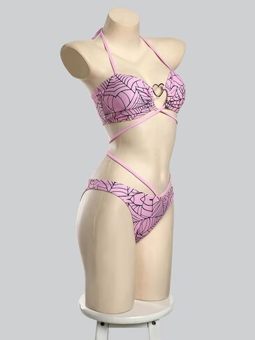 Meowcos Goth Bikini Swimsuit Gothic Pink Spider Web Print Suit Suit Dark Style Goth Swimsuit in Saudi Arabia