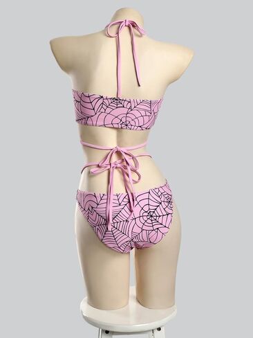 Meowcos Goth Bikini Swimsuit Gothic Pink Spider Web Print Suit Suit Dark Style Goth Swimsuit in Saudi Arabia