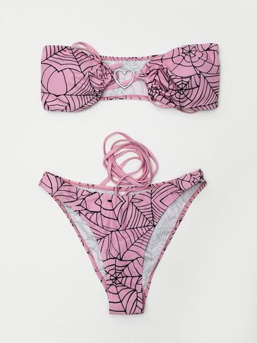 Meowcos Goth Bikini Swimsuit Gothic Pink Spider Web Print Suit Suit Dark Style Goth Swimsuit in Saudi Arabia