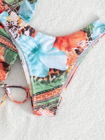 SEGT Women's Floral Swimsuits Triangle Tie Halter High Cut Cheeky Bikini Set 3Pcs Swim Set in Saudi Arabia