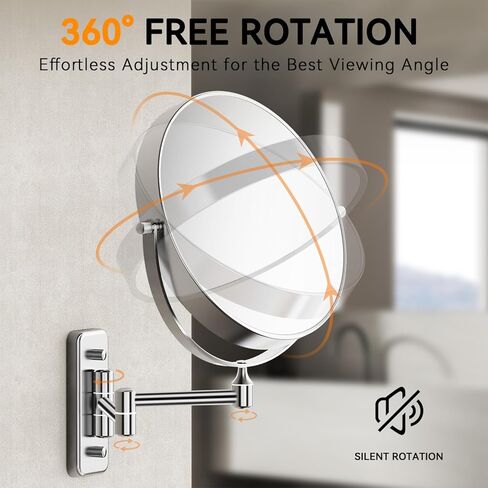 1X/20X Wall Mounted Makeup Mirror, 8'' 20X Magnifying Double-Sided Mirror with Tweezers, Bathroom Vanity Makeup Mirror, Cosmetic Mirror with 360 Rotation Extendable Swivel Arm, Chrome in Kuwait