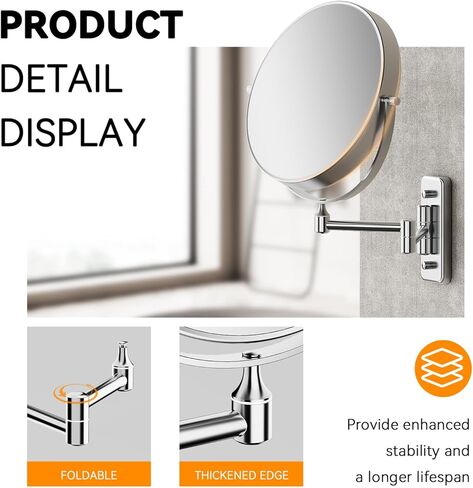 1X/20X Wall Mounted Makeup Mirror, 8'' 20X Magnifying Double-Sided Mirror with Tweezers, Bathroom Vanity Makeup Mirror, Cosmetic Mirror with 360 Rotation Extendable Swivel Arm, Chrome in Kuwait