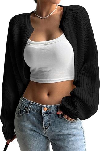 Womens Bolero Shrug Sweaters Long Sleeve Open Front Rib Knit Cropped Cardigan Sweater in Saudi Arabia