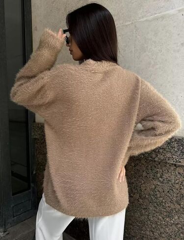 COZYPOIN Womens Fuzzy Mohair Cardigan Open Front Button Down V Neck Long Sleeve Sweater Slouchy Drop Shoulder Knit Coat in Saudi Arabia