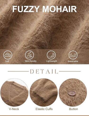 COZYPOIN Womens Fuzzy Mohair Cardigan Open Front Button Down V Neck Long Sleeve Sweater Slouchy Drop Shoulder Knit Coat in Saudi Arabia