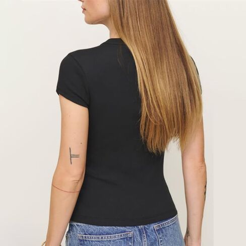 Womens Short Sleeve Button Up Slim Tshirt Crewneck Button Down Ribbed Knit Cardigan Tee Going Out Basic Dressy Tops in Saudi Arabia