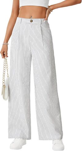 Vrtige Women's Striped Pants High Waisted Wide Leg Drawstring Casual Loose Trousers in Saudi Arabia