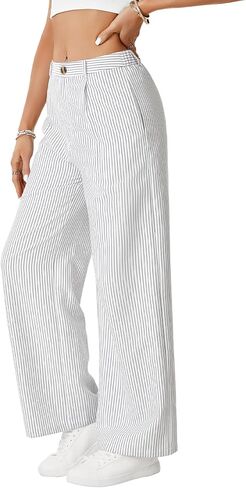 Vrtige Women's Striped Pants High Waisted Wide Leg Drawstring Casual Loose Trousers in Saudi Arabia