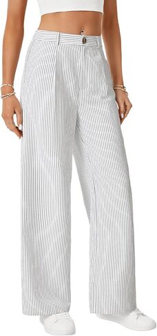 Vrtige Women's Striped Pants High Waisted Wide Leg Drawstring Casual Loose Trousers in Saudi Arabia