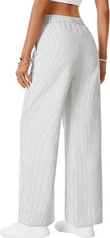 Vrtige Women's Striped Pants High Waisted Wide Leg Drawstring Casual Loose Trousers in Saudi Arabia