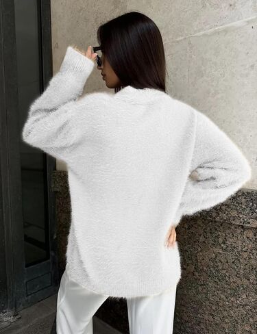 COZYPOIN Womens Fuzzy Mohair Cardigan Open Front Button Down V Neck Long Sleeve Sweater Slouchy Drop Shoulder Knit Coat in Saudi Arabia