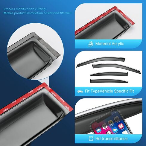 4pcs Window Visor Rain Guard Deflector for Acura TLX 2015-2020 Chrome Trim Black in Kuwait