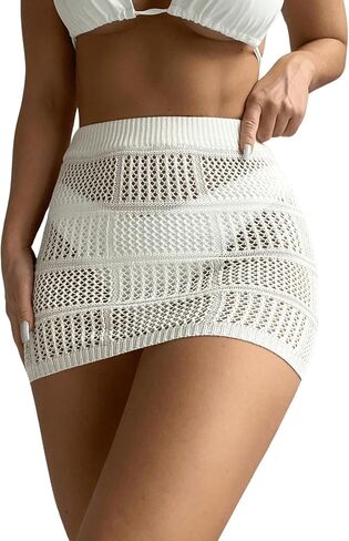 Floerns Women's Hollow Out Crochet Beachwear Cover Up Skirt Without Bikini in Saudi Arabia
