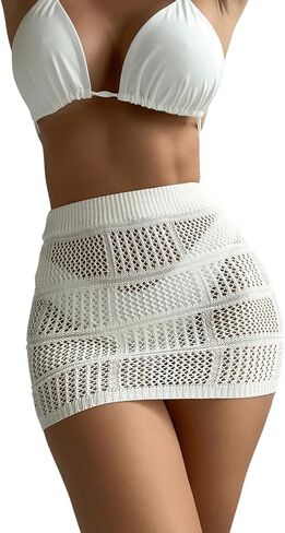 Floerns Women's Hollow Out Crochet Beachwear Cover Up Skirt Without Bikini in Saudi Arabia
