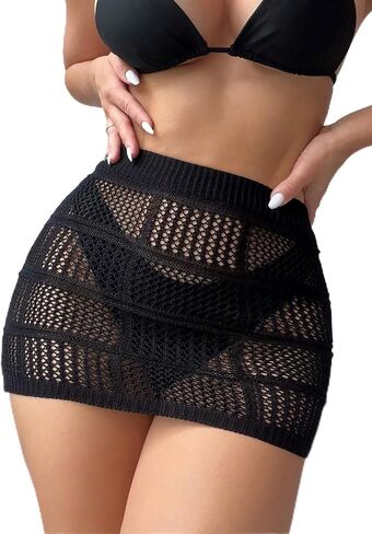 Floerns Women's Hollow Out Crochet Beachwear Cover Up Skirt بدون بيكيني in Kuwait