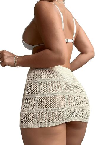 Floerns Women's Hollow Out Crochet Beachwear Cover Up Skirt Without Bikini in Saudi Arabia