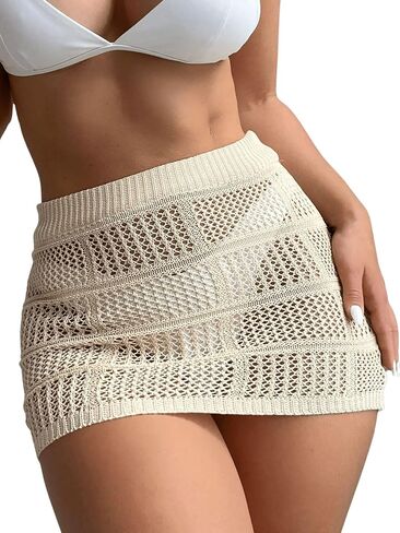 Floerns Women's Hollow Out Crochet Beachwear Cover Up Skirt Without Bikini in Saudi Arabia