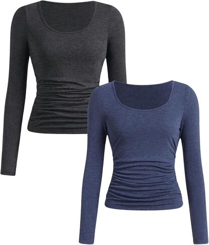 Soly Hux Girl's Long Scoop Neck Tees Ruched Thirt Tops Tops Slim Basic Stirts 2 قطعة in Kuwait