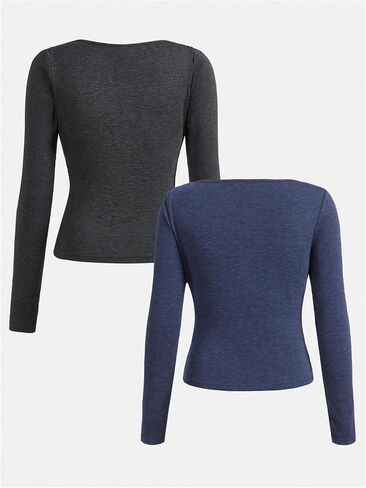 Soly Hux Girl's Long Scoop Neck Tees Ruched Thirt Tops Tops Slim Basic Stirts 2 قطعة in Kuwait
