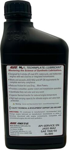 Klotz MX-4 TechniPlate, Hi-Performance Synthetic Motor Oil Lubricant for 4-Stroke Off-Road Racing Motorcycle & ATV Engines | 10W-40 – KL-860 – 1 Quart in Saudi Arabia