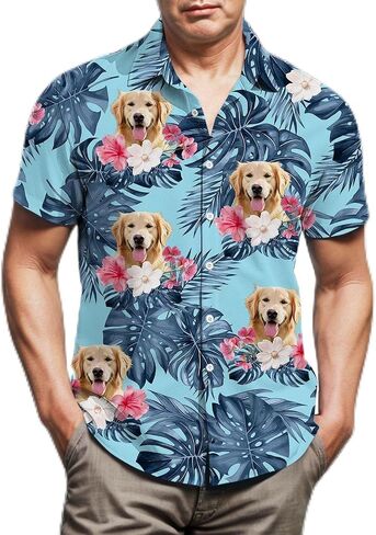 Dog Hawaiian Shirt for Men,Button Down Beach Casual Shirts in Saudi Arabia